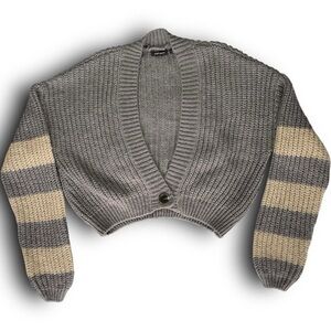 y2k‎ wet seal striped cable knit cardigan button closure oversized cropped small